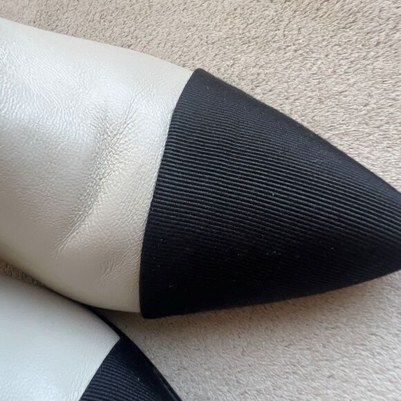 Toral Cream Leather & Black Fabric Cap Pointy Toe Boots Women EU 36 US 6 Chic - Picture 7 of 16